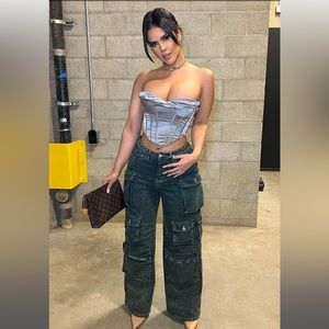 Fashionnova Lily High Rise Cargo Jeans - Green size 9